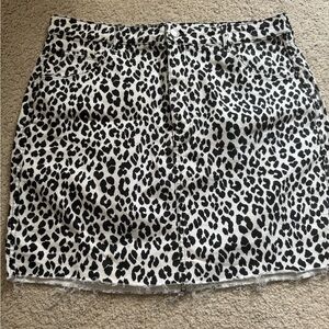 Black & White Leopard Print Denim Skirt
